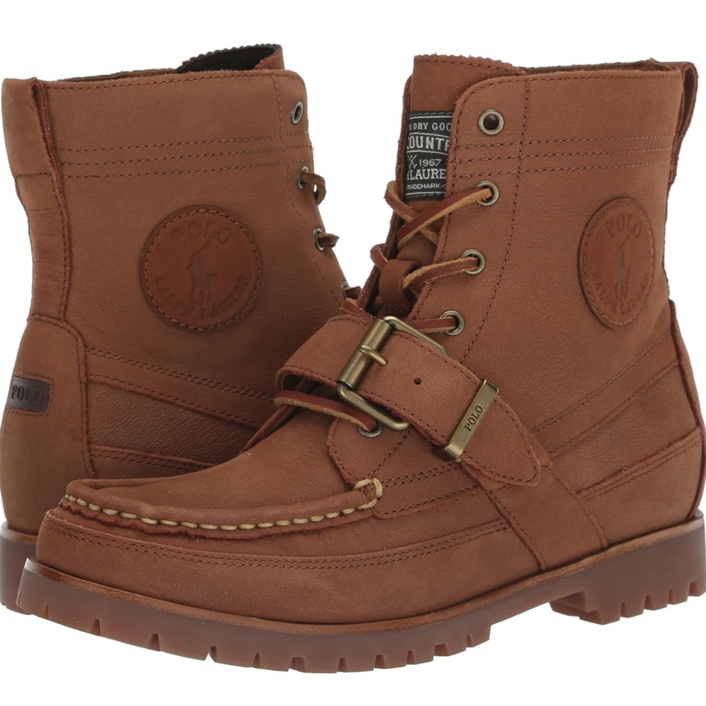 NEW MEN’S POLO RALPH LAUREN NUBUCK-RANGER BOOTS, SIZE 10.5M (LT. BROWN) 19953